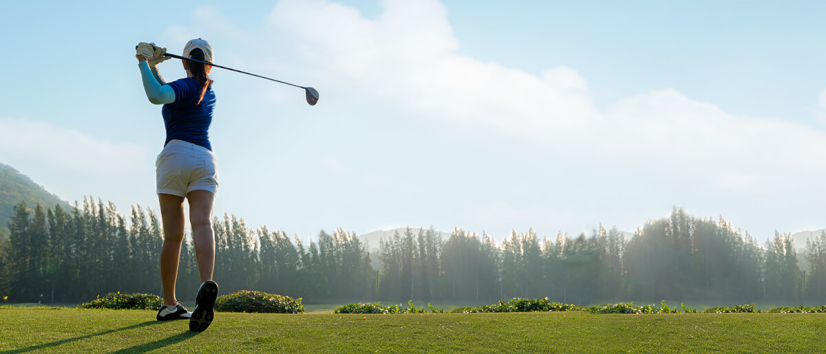 Golfer Sport Course Golf Ball Fairway. People Lifestyle Woman Pl